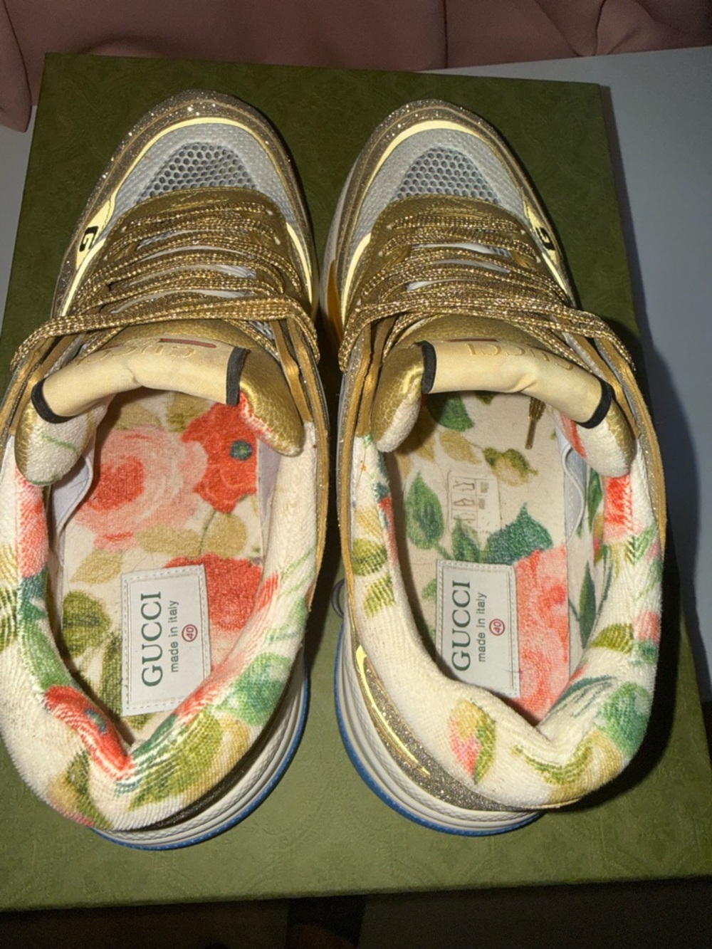Gucci Gold Glitter and Yellow Accent Low-Top Sneakers - Picture 5 of 5
